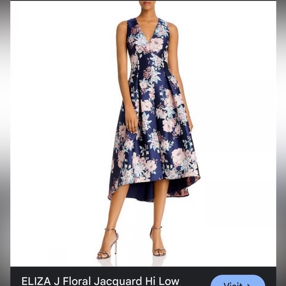 Eliza J Dresses & Skirts - Eliza J Navy and Pink Floral jacquard high low gown size 8 NWT
